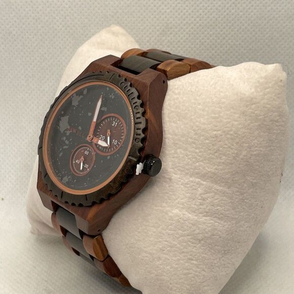 BEWELL W154A Men's Red/Black Sandalwood Analog Dial Quartz Wrist Watch YR42 - Picture 3 of 10